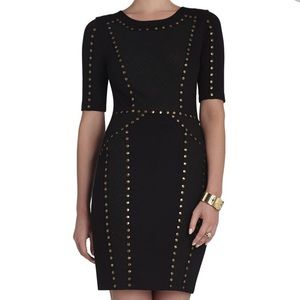 BCBG Isadora Studded Jacquard-Blocked Dress